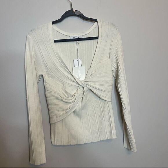 FRAME LAYERED WRAP TWIST FRONT LONG SLEEVE TOP SWEATER NWT LARGE - Picture 7 of 9